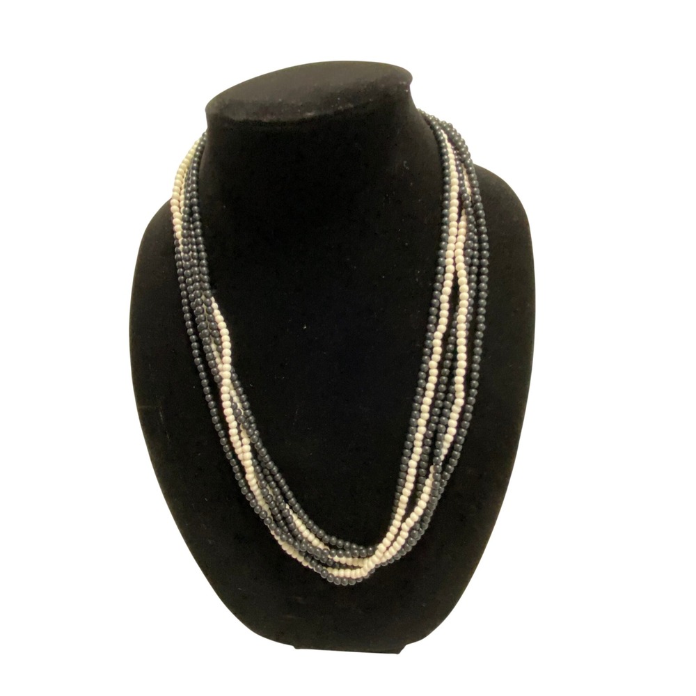 Les Bernard Multi-Strand Necklace Women OS Black Cream Vintage Beaded 6-Strand